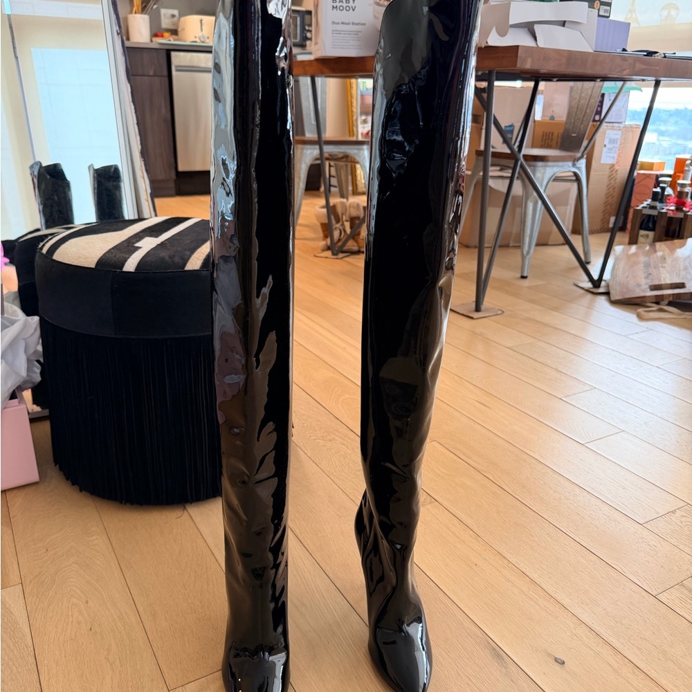 Saint Laurent Black Patent Leather Over-the-Knee Boots